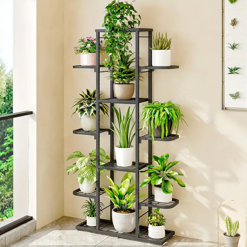 Heightened Dark Gray Metal Combination Flower Rack - Multi-Pot Succulent Holder-3