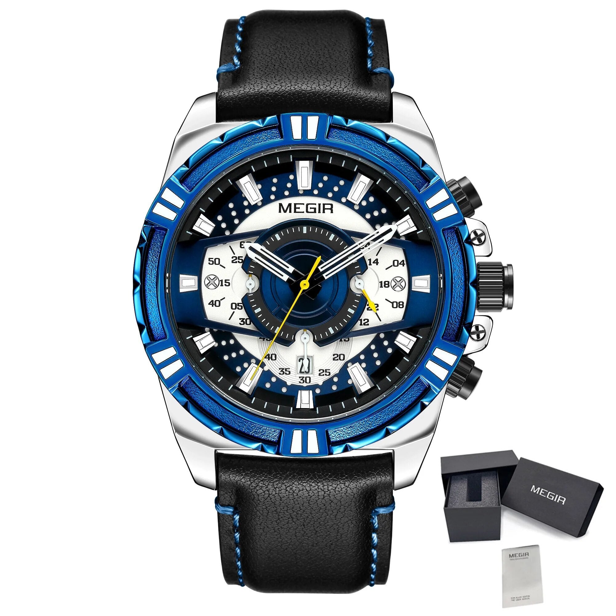 MEGIR Luxury Casual Watches for Men Fashion Leather Sports Military Wristwatch Calendar Luminous Quartz Man Clock Montre Homme