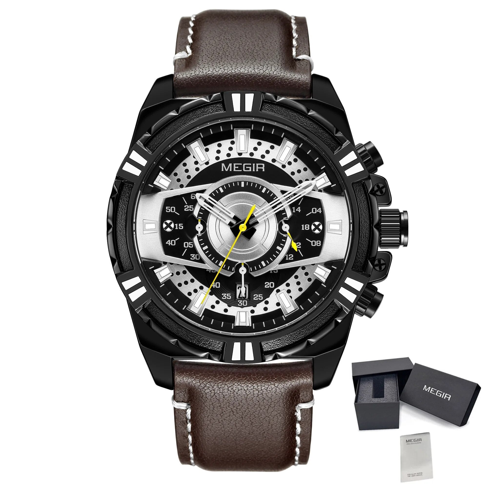 MEGIR Luxury Casual Watches for Men Fashion Leather Sports Military Wristwatch Calendar Luminous Quartz Man Clock Montre Homme