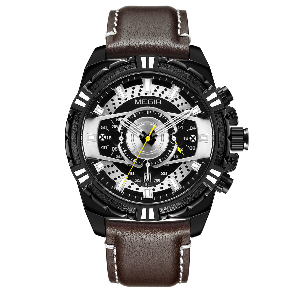 MEGIR Luxury Casual Watches for Men Fashion Leather Sports Military Wristwatch Calendar Luminous Quartz Man Clock Montre Homme