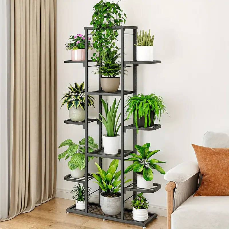 Heightened Dark Gray Metal Combination Flower Rack - Multi-Pot Succulent Holder-2