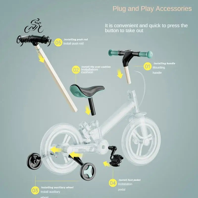 2-in-1 Foldable 12-Inch Children's Balance Bike with Chainless PU Tires-2